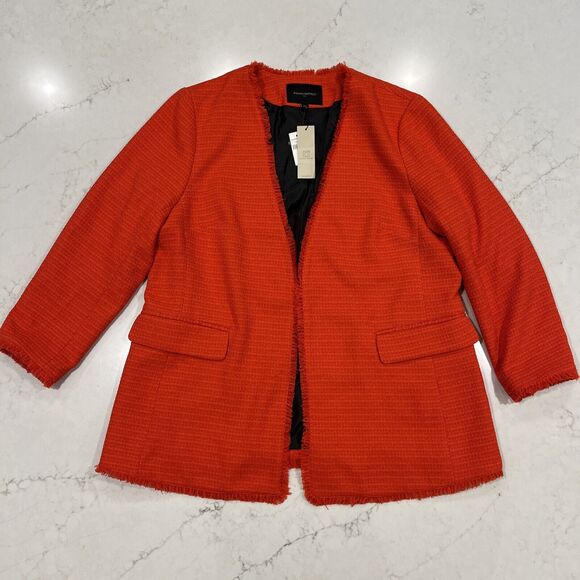 BANANA REPUBLIC Factory Red Boucle Fringe Jacket / Blazer Sz XL Machine Washable